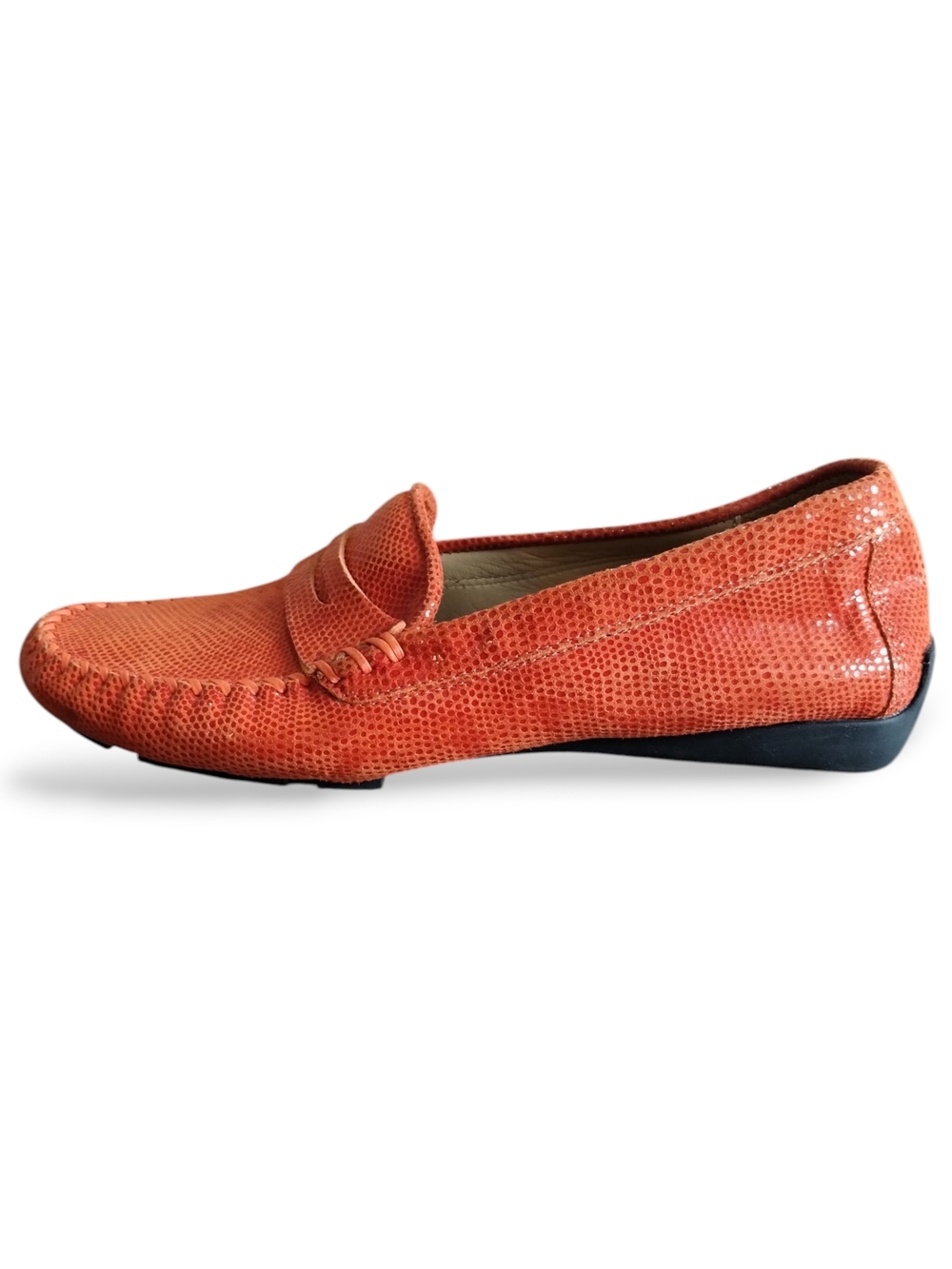 Vaneli Ranon Orange Textured Leather Penny Loafers Driving Shoes Women’s 7.5